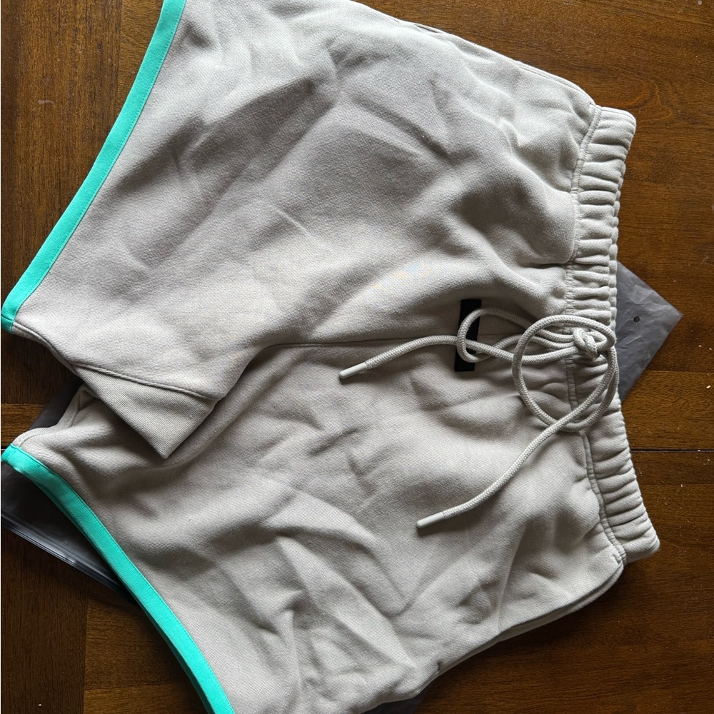 Essentials Gray and Green Athletic Shorts with Elastic Waistband